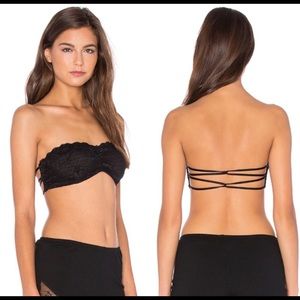 Free People Black lace bandeau strappy bralette